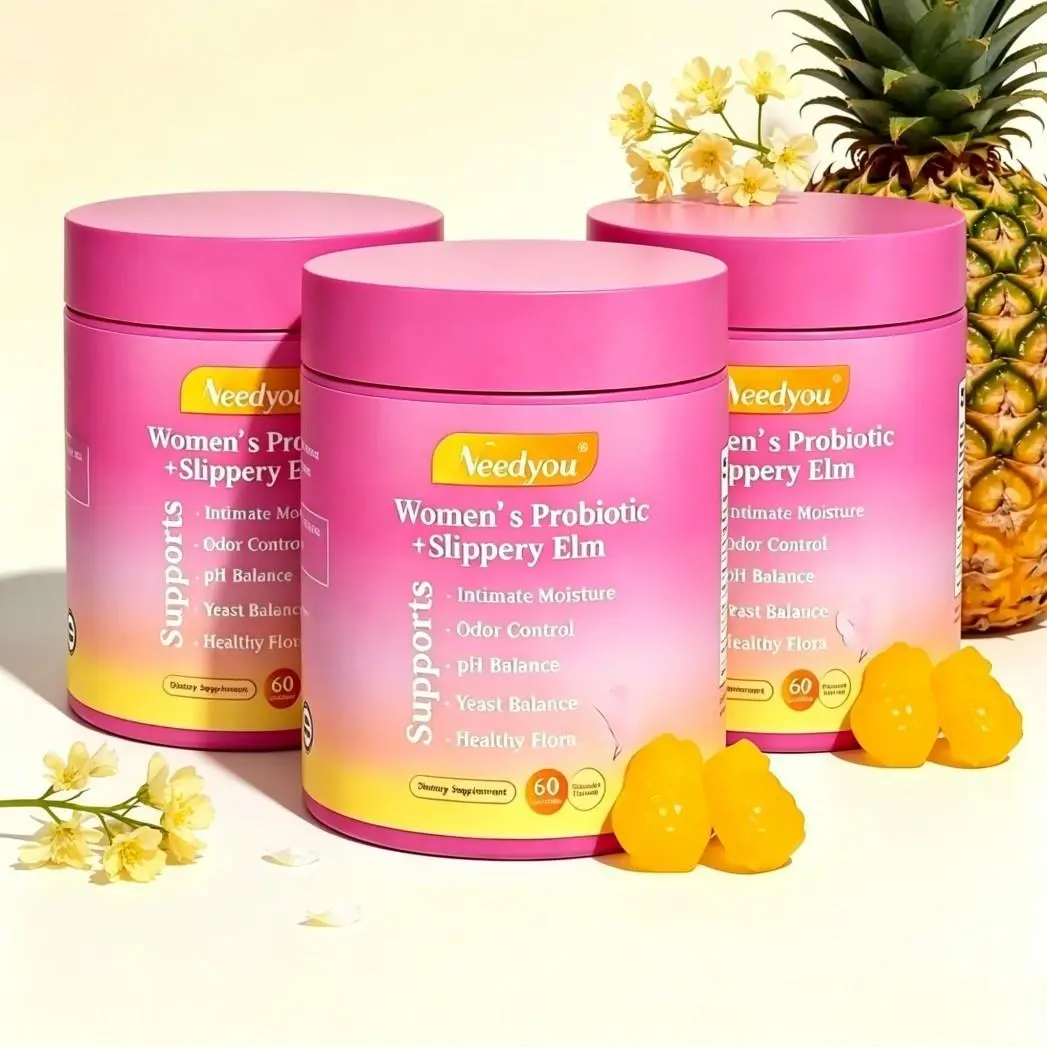 Her Juicy Feminine Probiotics  Women's Probiotic Gummies with Slippery Elm, Feminine Intimate Health Supplement for pH Balance, Odor Control, Vaginal Moisture Support, 60 Pineapple Flavor Chews