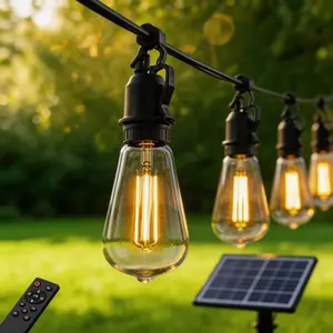 60FT Solar Powered String Lights with Remote, Dimmable Multiple Modes, Waterproof LED Patio Lights for Backyard Party