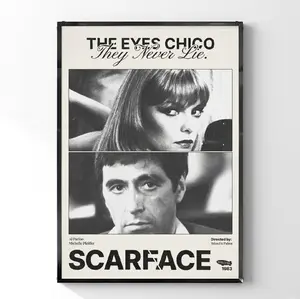 Scarface The Eyes Chico They Never Lie Poster Canvas Gangster Wall Art for Man Cave Decor
