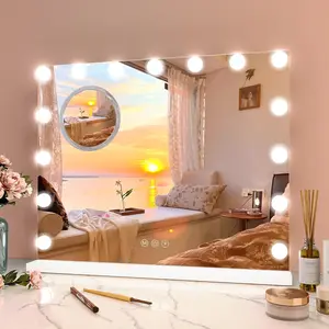 【Christmas Gift】Vanity Mirror with Lights, 23" x 18" Makeup Mirror with Lights, Hollywood Lighted Vanity Mirrors with 15 Dimmable LED Bulbs, 3 Color Modes, Light up Mirror with Touch Control for Bedroom, Tabletop Installation Metal