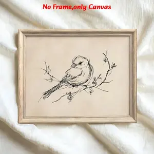 1pc, wall art, vintage poster, retro bird sketch print, hand drawn artwork, minimalist nature line drawing, living room decor aesthetic, room decor, bedroom decor, frameless