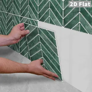 10PCS/Color Box GST Retro Dark Green Glazed Herringbone PE Foam Tile Stickers, Waterproof Oil-Proof Shockproof Wear-Resistant Peel & Stick Wall Decals for Kitchen Bathroom Bedroom Office Indoor Renovation Decor