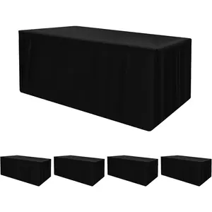 Fitted Tablecloth for 6 Foot Rectangle Tables (4-Pack), Repellent Fitted Table Covers, Wrinkle-Free Look for Vendor Booths & Craft Fairs, Black