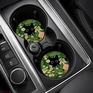 2 Pcs 2026 New Personalized Absorbent Anti-slip Shock-absorbing Car Cup Coaster Mat Custom Car Interior Decoration Supplies for Women & Men Hot Trendy Auto Accessory Daily Driving