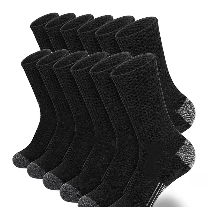 Men's 12 Pairs Colorblock Crew Sweat Wicking Socks, Socks Bulk, Casual Moisture Wicking Mid-calf Socks, Soft Comfy Breathable Hosiery for All Seasons Daily Wear