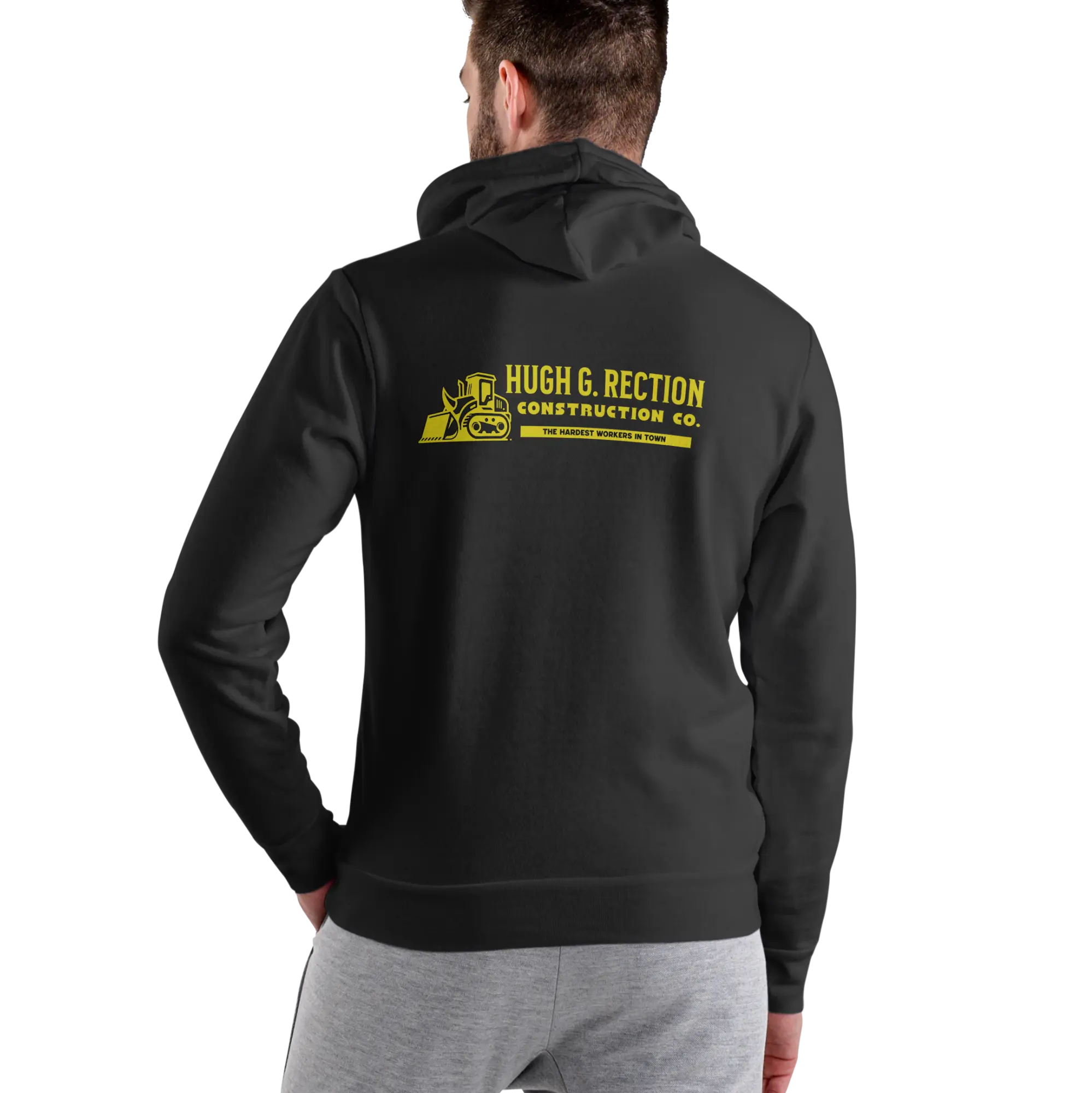 Hugh G Rection Construction Company Hoodie Graphic Print, Unisex Casual Cotton Pullover, Long Sleeve Novelty Tops, Menswear, Humorous Gift, Novelty Print, Multi-Size