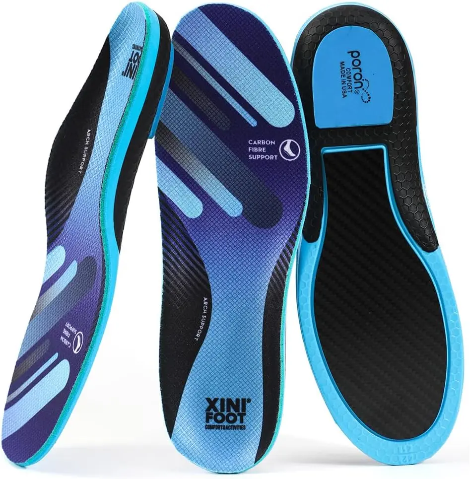 XINIFOOT Carbon Fiber Athletic Shoe Insoles for Men & Women - Full-Length Arch Support, U-Shape Heel, 0.8mm Carbon Fiber Rigidity, Anti-Twist TPU, Shock Absorbing Insoles, Cut-to-Fit, Run-Ready Rebound, Ergonomic for Running, Hiking