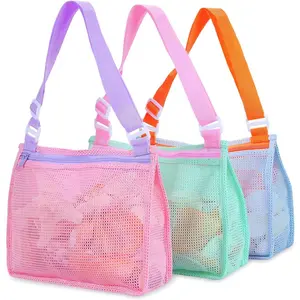 Beach  Mesh Beach Bag  Shell Collecting Bag Beach Sand  Seashell Bag Swimming Accessories for Boys and Girls(Only Bags,A Set of 3)