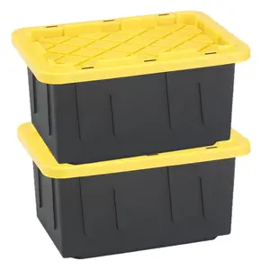 Homz 15 Gallon Durabilt Home Storage Container w/Snap Lid, Black/Yellow(2 Pack) Boxes Organiser