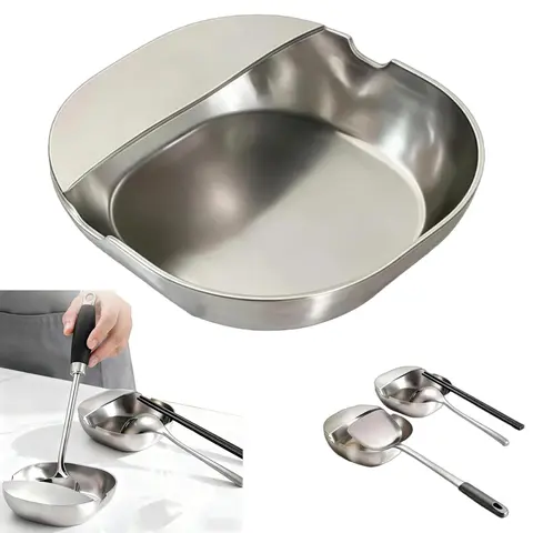 2-in-1 Stainless Steel Tableware Rest & Snack Bowl - Kitchen Household Products, Cooking Use, Functional Heat-Resistant Heat-Safe Holder, Utensil Holder for Spatula/Ladle/Tongs, Stovetop-Ready, Easy-Clean Countertop Tool for Quick Bites