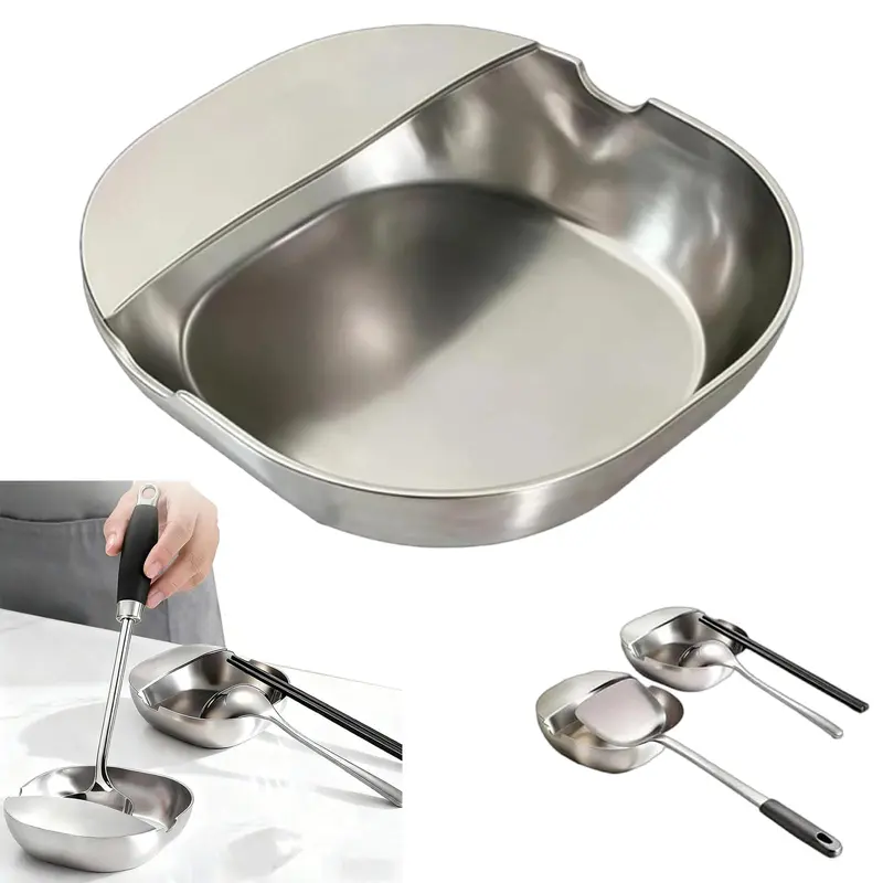 2-in-1 Stainless Steel Tableware Rest & Snack Bowl - Kitchen Household Products, Cooking Use, Functional Heat-Resistant Heat-Safe Holder, Utensil Holder for Spatula/Ladle/Tongs, Stovetop-Ready, Easy-Clean Countertop Tool for Quick Bites