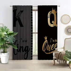 2-Pack 2D Flat Print, Art Modern Letter Black Style High-Definition Digital Craft Four Seasons Universal - Semi-Blackout Rod Pocket Curtains Suitable for Bedroom, Kitchen, Office, Study, Living Room Privacy and Decoration, Living Room Curtains, European S