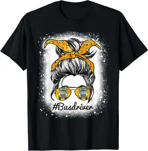 100%cotton Womens Bus Driver Life Messy Bun Hair Cute School Bus Driver T-Shirt
