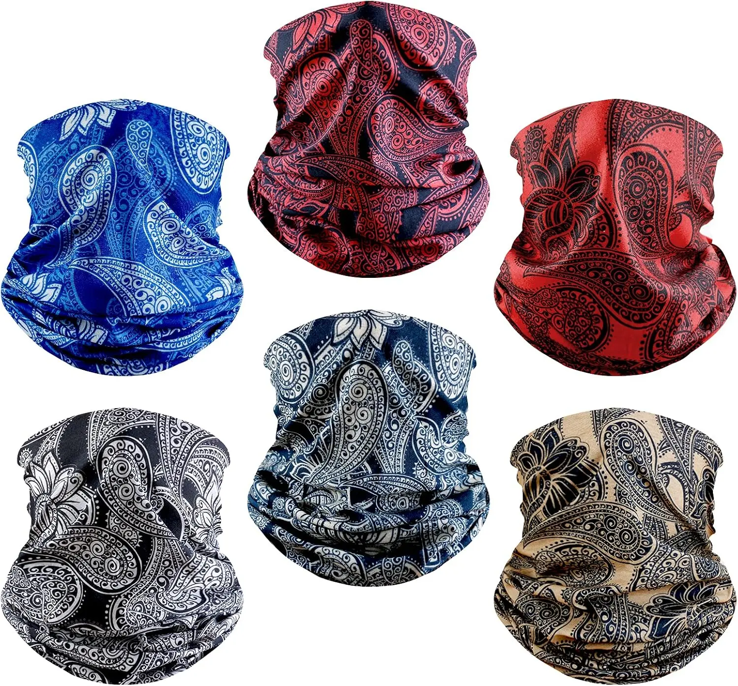 6 Pack Neck Gaiter Elastic Balaclavas Face Mask Versatile Bandana for Men Women