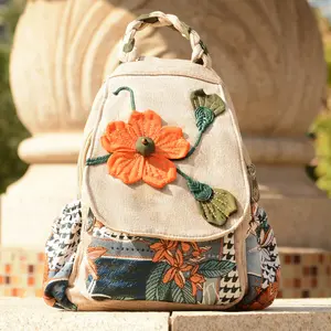 Handmade ethnic-style casual canvas shoulder bag; wholesale; distinctive scenic/tourist bag; women’s canvas bag