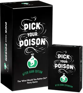 Pick Your Poison After Dark + Expansion Set Party Game - The “What Would You Rather Do?” Adult Card Game for White Elephant Parties, Stocking Stuffers + Board Games Night with Friends