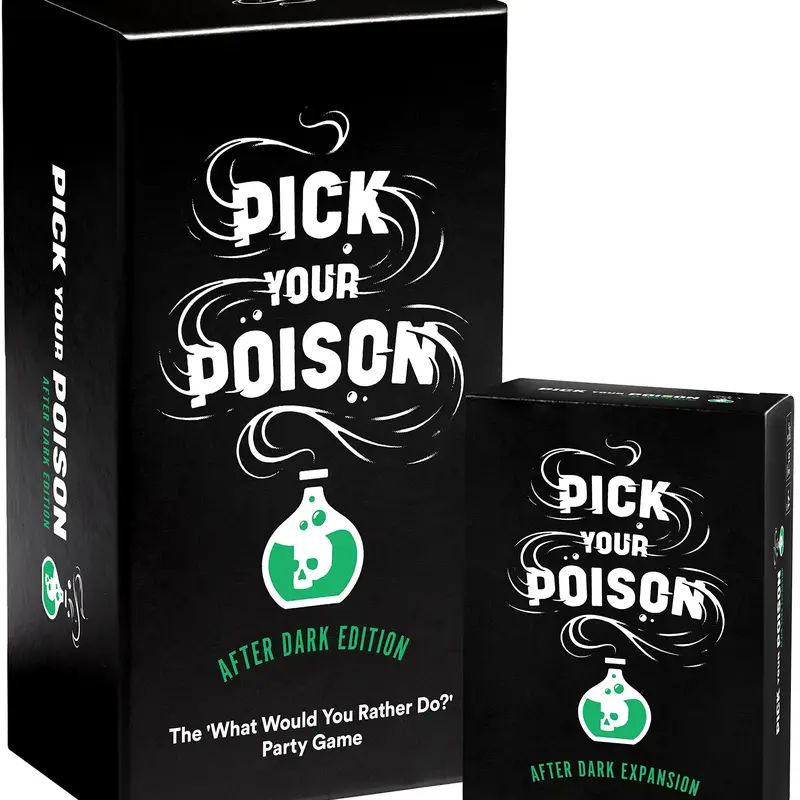 Pick Your Poison After Dark + Expansion Set Party Game - The “What Would You Rather Do?” Adult Card Game for White Elephant Parties, Stocking Stuffers + Board Games Night with Friends