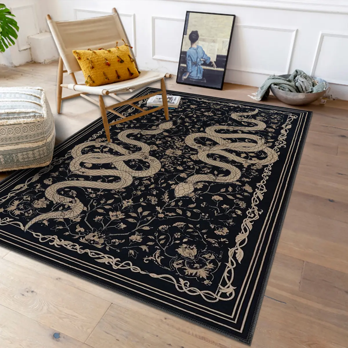 Snake Pattern Carpet, Soft Comfortable Non Slip Rugs, Animal Print Rug, Decorative Rug, Easy Clean, Vintage American Home Decor for Living Room Bedroom Dining Room Office Study