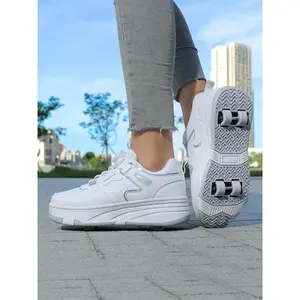 Girls' Four-Wheel Roller Skates, New Wheel Sports Shoes, All-Season PU Leather Lightweight Durable Skate Shoes, Fashionable Skate Shoes