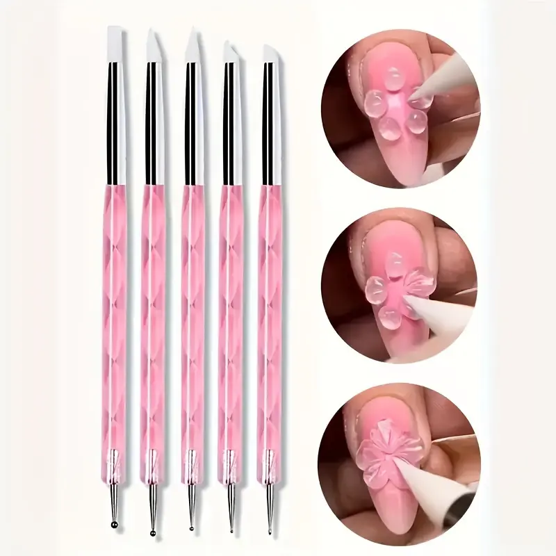 5PCS Dual-Ended Nail Art Dotting Pens – Silicone Sculpting & Dotting Tools Set for Acrylic Gel Nail Design, Nail Care, Gradient, Carving, DIY Manicure