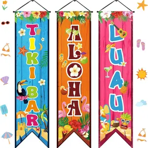 Hawaiian Banner Set, 3-Piece Aloha Luau Porch Sign & Tiki Bar Flags, Perfect for Graduation Celebrations, Festive Seasonal Décor, Party Decoration