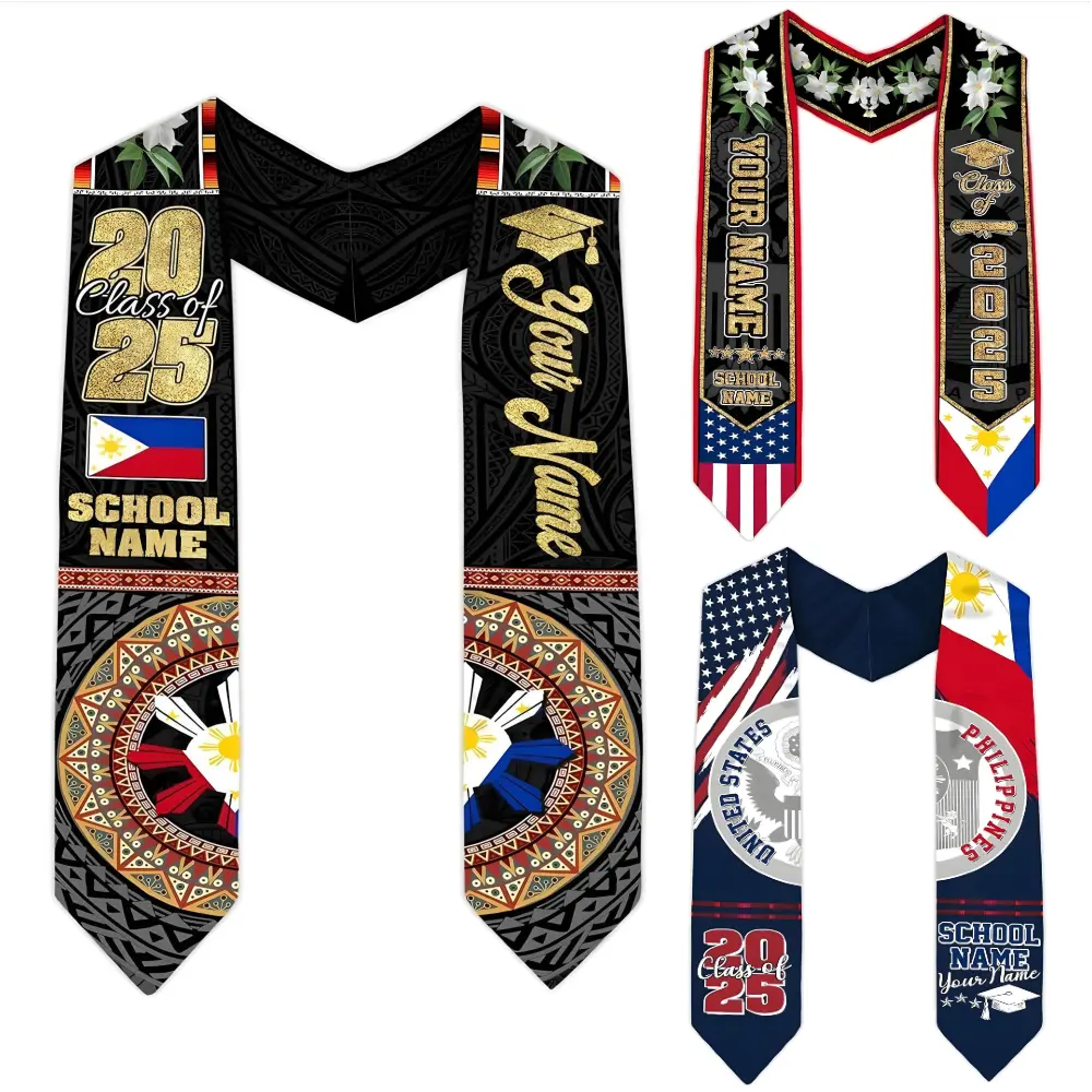 Personalized Filipino Graduation Sash Gift, Custom Philippines Graduation Stole, Philippine American Flag Graduation Stole 2025