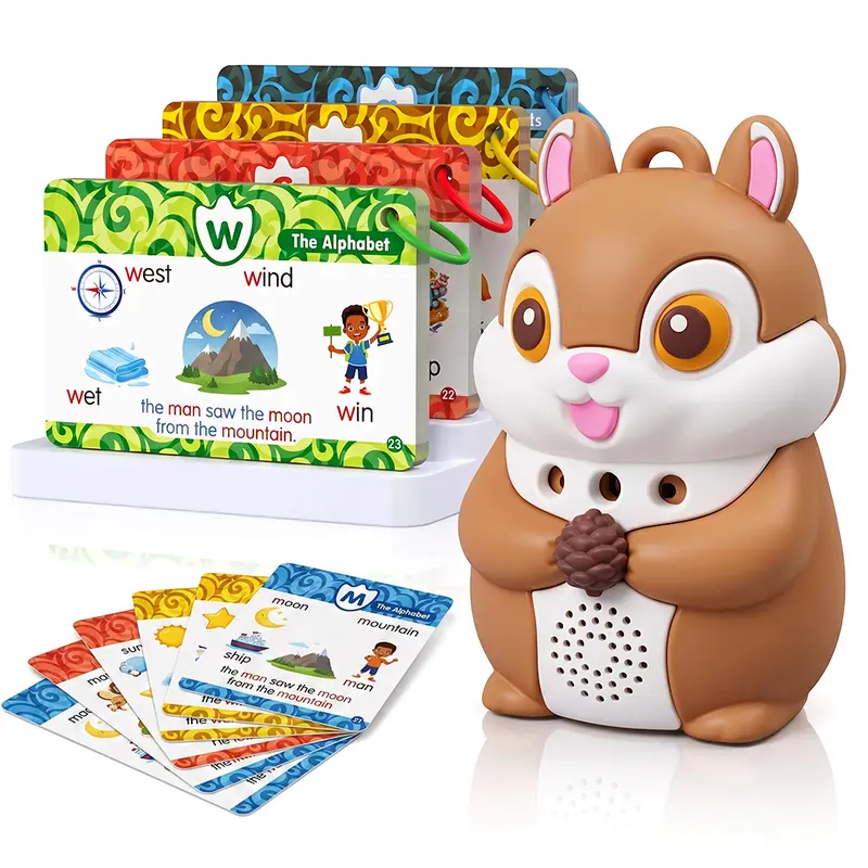 ATEYA Talking Vocabulary Flashcards - Battery-Powered Montessori Preschool Learning Tool, 55 Double-Sided Cards, 500+ Words, 200 Sentences, 14 Classic Songs, Phonics & Sight Words Games, Kids Toys for 2-6 Years, Ideal 1st Birthday Gift
