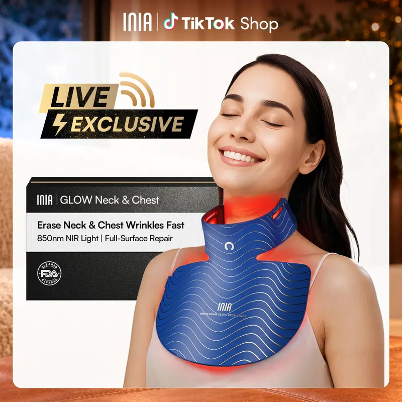 【LIVE EXCLUSIVE】INIA GLOW Neck & Chest Red Light Mask – 850nm NIR | Fade Wrinkles & Spots | Lift & Firm in 4 Weeks - Red Light Skincare Device with 2600mAh Rechargeable Controller, Clinic-Grade, Full Coverage,Summer Beauty Gift Ideas, Red Light Therapy Ma