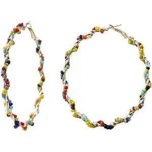 Behemian Circle Hoop Earrings Colorful Rainbow Rice Seed Bead Beaded Round Loop Dangle Earrings for Women