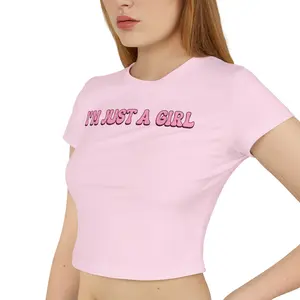 Funny Crop Top Baby Tee - Trendy Y2k Style for Women, Just A Girl Crop Top, Cute Gift for Her, Short Sleeve Tee, Funny Graphic Tee