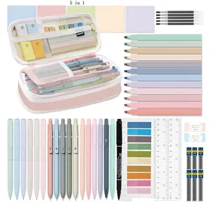 Stationery Set, 1 Set Including Highlighters & Gel Pens & Mechanical Pencils & Pencil Case & Ruler & Eraser & Tab & Pad & Refill, Aesthetic School Supplies,  Writing Tools