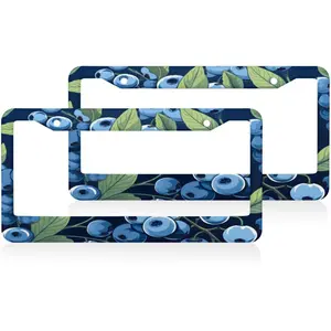 Blue Blueberry License Plate Frame - 2 Pcs Universal Automotive Accessories Cars Decor with 2 Holes and Screws Fits Us Standard License Plates 12.2x6.3 Inch