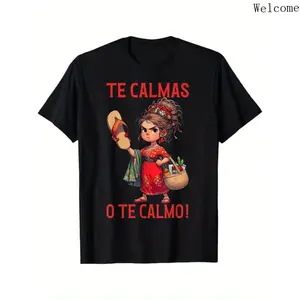 Women Summer Funny Mexican Spanish Mom Graphic T Shirt "Calm Or I Will Calm You" Casual Short Sleeve Tees
