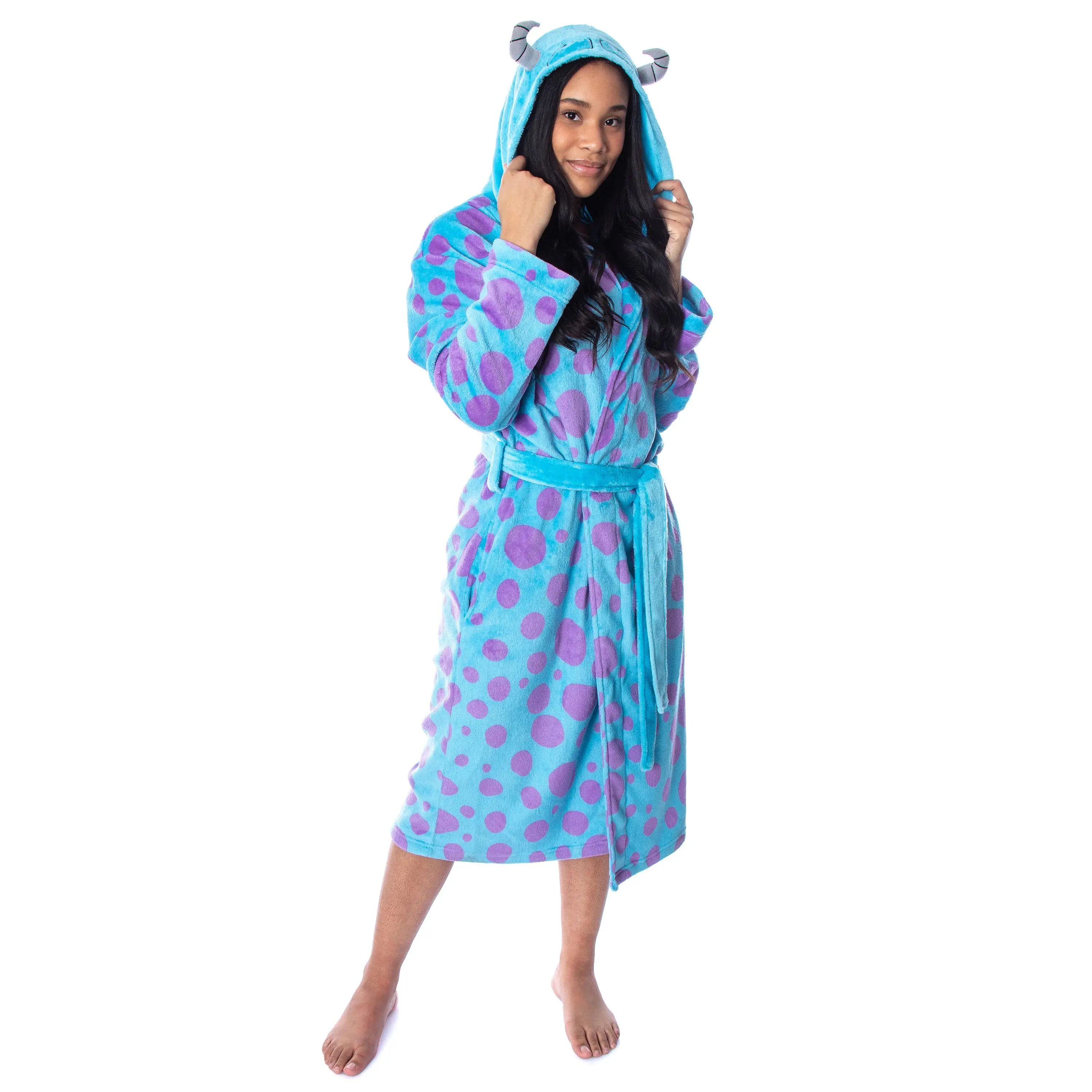Disney Adult Monsters Inc Sulley Costume Ultra-Soft Fleece Plush Hooded Robe Bathrobe, Love, Cosplay