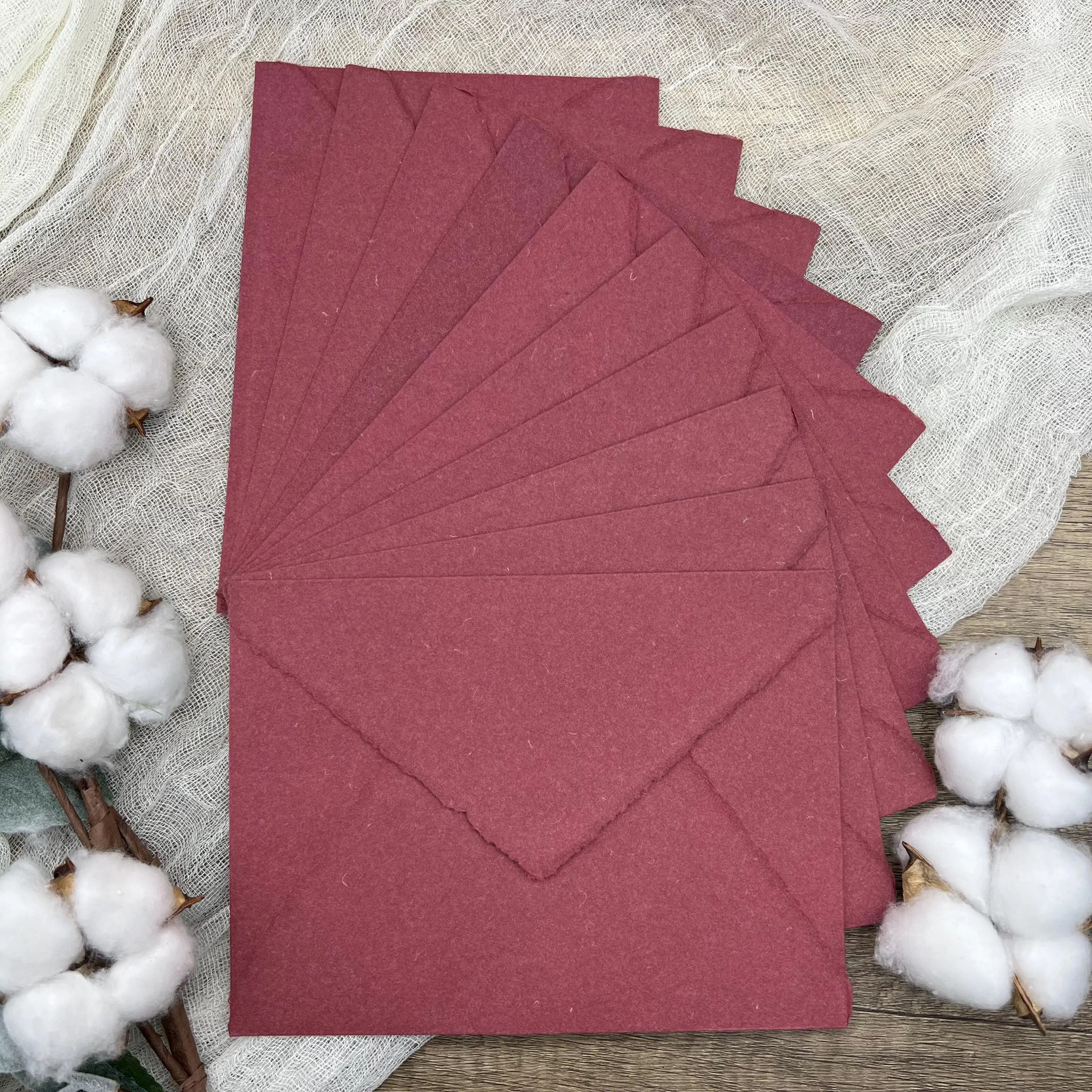 Burgundy Handmade Cotton Envelopes (Set of 10)