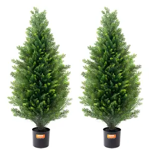 VEVOR Artificial Cedar Topiary Tree, 36 inch Tall (2 Pieces), with Extra Leaves Pot Faux Evergreen Fake Pine Cypress Trees Plant, UV Rated Artificial Greenery Set for Home Decor Indoor/Outdoor