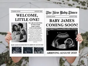 Custom Printed Baby Announcement Newspaper – Personalized “Coming Soon” Pregnancy Reveal – Large Physical Newspaper for Baby Shower or Keepsake Gift