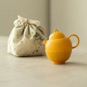 Hand-painted travel tea set for women, portable storage bag for single-person use, kung fu tea set with peony teapot and teacup