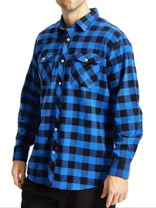 Men's Cotton Long Sleeve Casual Plaid Flannel Shirt, Scottish Style Button Design, Sizes S-2xl, Winter Fitted Short Top for Daily Wear & Outdoor Activities
