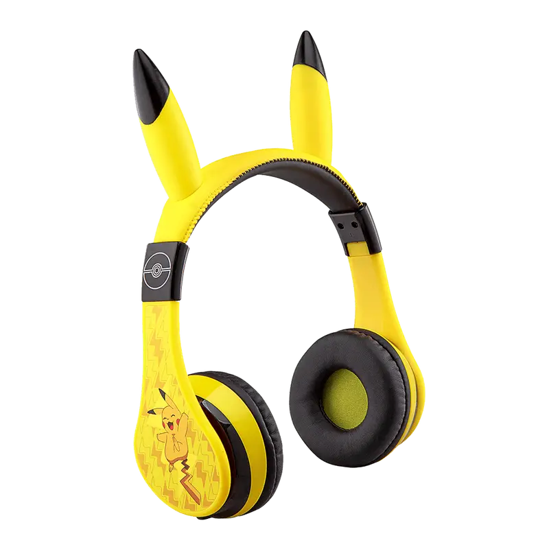 Pokemon Pikachu Cartoon Wireless Headset for Kids - Foldable, Detachable, Rechargeable Bluetooth Earbuds with USB Charging, Adjustable Hands-Free Stereo Audio, 24-Hour Playtime, Kid-Safe Volume, School & Road Trip Friendly