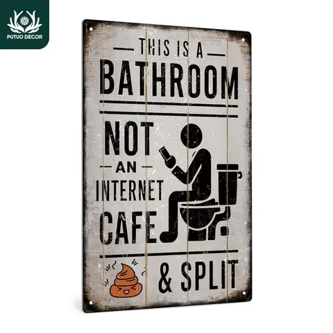 Vintage Tin Sign, "This Is a Bathroom Not an Internet Cafe & Split" Sign, Bathroom Signs, Wall Art Decor, Farmhouse Decoration for Farmhouse Bathroom, Washroom & Toilet, Vintage Metal Sign, Home Decor Products