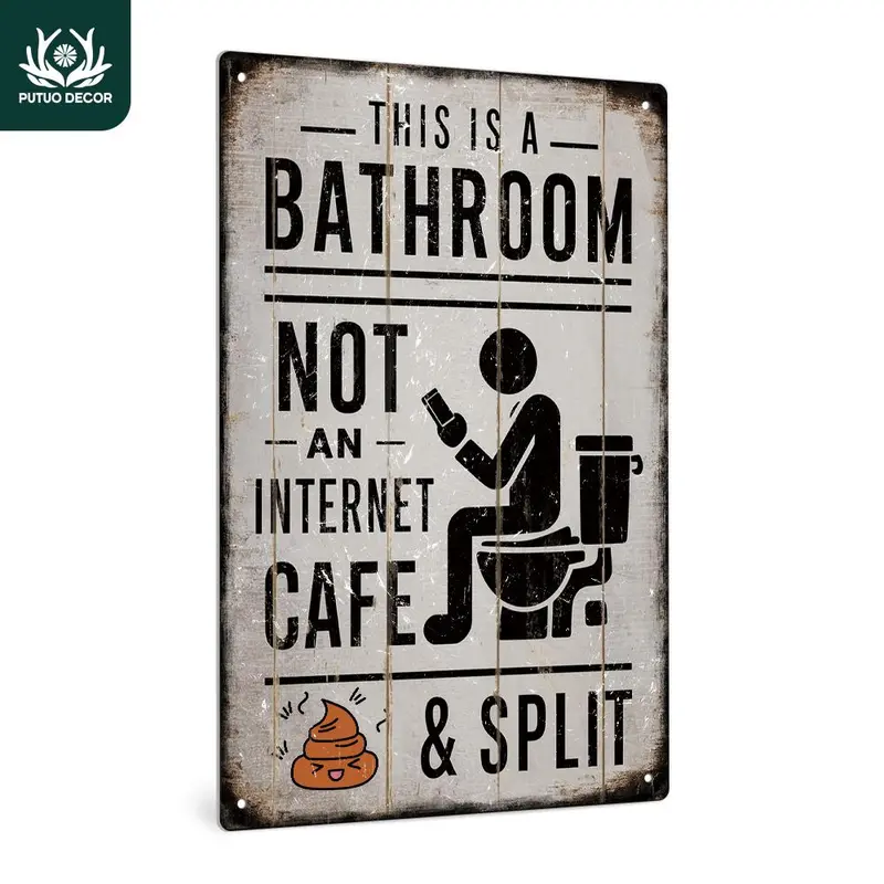 Vintage Tin Sign, "This Is a Bathroom Not an Internet Cafe & Split" Sign, Bathroom Signs, Wall Art Decor, Farmhouse Decoration for Farmhouse Bathroom, Washroom & Toilet, Vintage Metal Sign, Home Decor Products