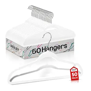 DEILSY White Hangers 50 Pack - Thin slim Space Saving, Plastic Hangers, Non Velvet Plastic hanger for Closet Organization Hanger for clothes adult