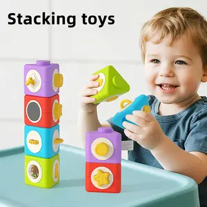 12-in-1 Montessori Activity Cubes & Stacking Toy Blocks Set (4-Piece), Educational Sensory Travel Toys for 1-2 Year Old Toddlers (Airplane, Car Use), Perfect Birthday Gift