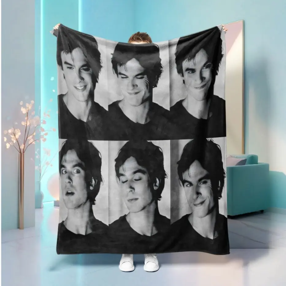 1pc 230GSM High-Definition Printed Blanket with American Actor Ian Somerhalder Design, Warm and Comfortable Sofa Bed Blanket for Office, Camping, Travel, Home Gift, Birthday Holiday Present Suitable as a gift sizes 60*80,30*40 ,40*50 50*60