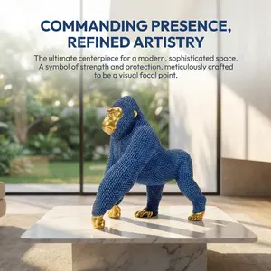 Luxury Royal Blue Resin Gorilla Statue, Sparkling Textured Wildlife Figurine, Ideal Mother's Day Gifts, Easter Home Decor Centerpieces & Ramadan Festival Presents for Modern Living Room, Office & Shelf Decoration