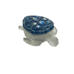 Handmade Resin Turtle Jar Trinket Box with Lid Blue Glitter Design Unique Sea Life Inspired Container