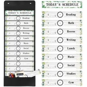 Back to School Daily Schedule Pocket Chart with Double-Sided Reusable Cards Set, Classroom Visual Scheduling Pocket Chart Class Job Pockets Chart for Home Office School Classroom Activity