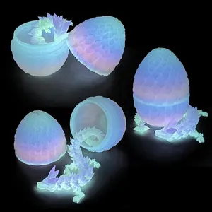 3D Printed Dragon in Egg - Glow Rainbow - Easter Basket Stuffers, Flexible Crystal Dragon Inside, Colorful Fidget Toy, Birthday Gift, Desk Pet Figure - 12" Dragon