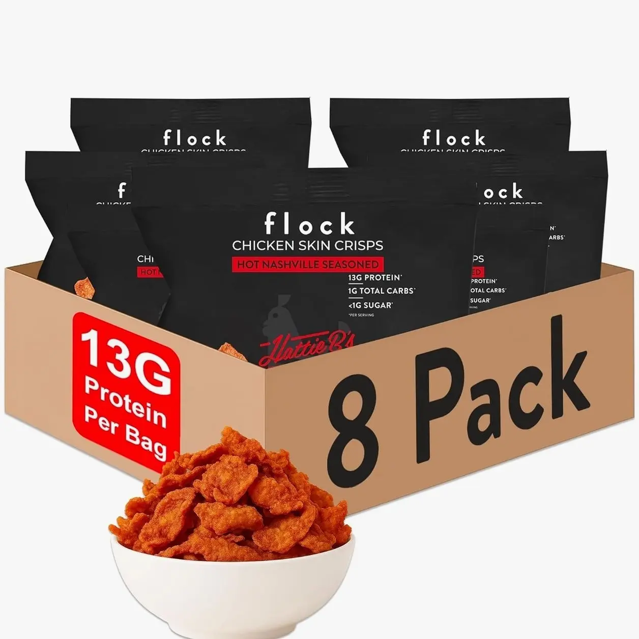 Flock Keto Chicken Skin Chips – 4 Flavors Variety Pack, Low Carb, High Protein, Gluten-Free Chicken Crisps, Keto Snack, Low Carb Chips, Protein Crackers, Diet Snacks, 8-Pack (1oz)
